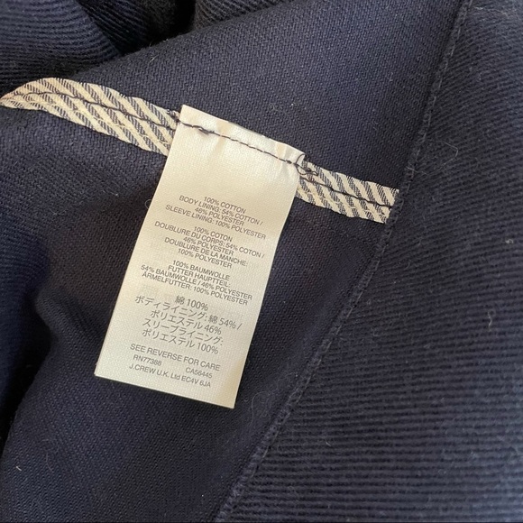 NWT J. Crew Peacoat Heavyweight Cotton Twill Navy Blue Sz 4 - Picture 9 of 10